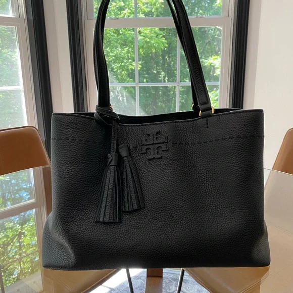 Tory Burch Black McGraw Tote Bag with Tassels - Picture 2 of 11